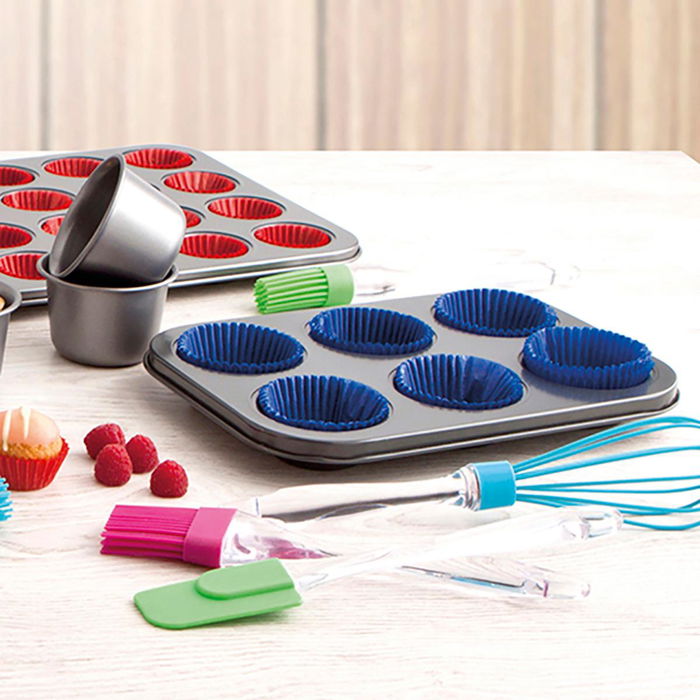 Bandeja Horno 6 Cupcakes Acero Pintado Sweet Grey Quid 27x19x3 cm (12 Unidades)