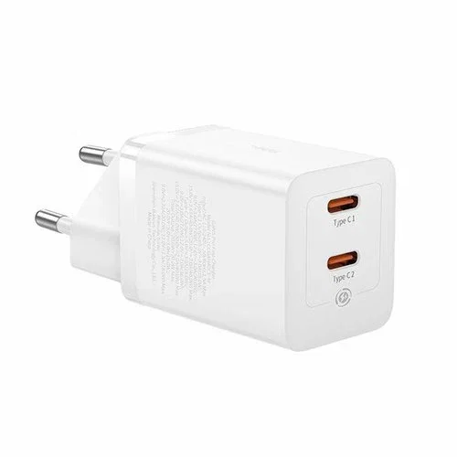 Baseus GaN5 Pro 40W Cargador Rápido Universal de Pared con 2 Puertos USB-C, Blanco - Tecnología PD 3.0, PPS y QC 3.0