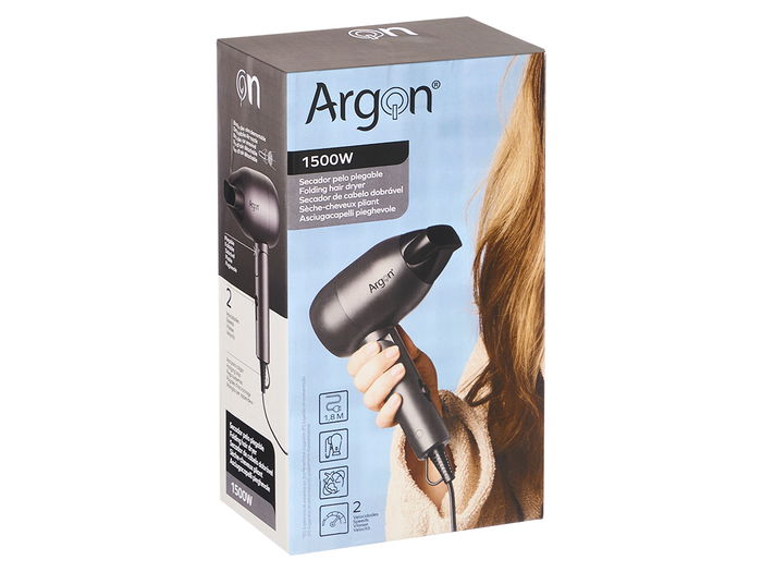 Argon Secador de Pelo Plegable 1500W Antracita Negro Mate 14x7x10cm (Set de 6)