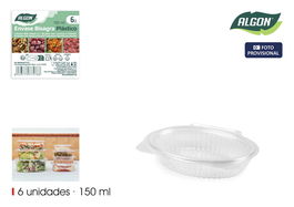 Algon Set de 6 Envases con Bisagra Ops 150ml - Dimensiones: 11.5 cm Ancho x 3 cm Alto x 15 cm Largo (24 Unidades)