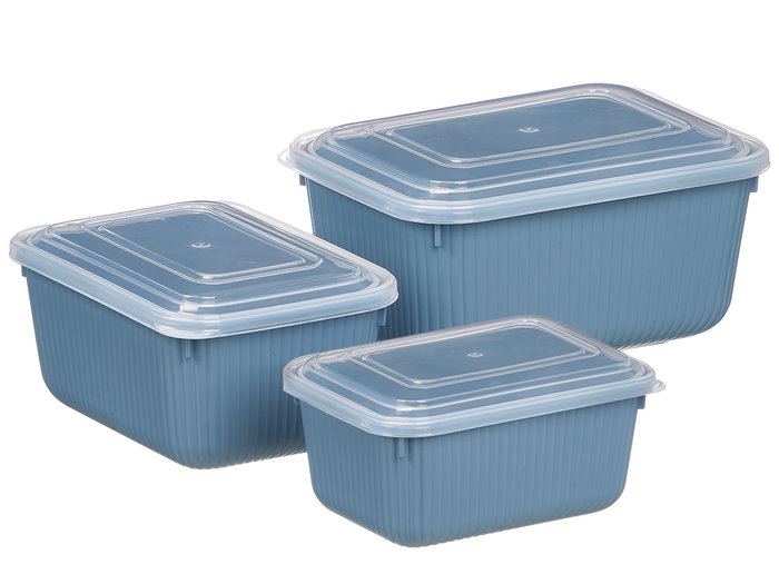 LEKNES Set de 3 Fiambreras con Rayas (600 ml, 1,1 l y 1,8 l) LEKNES Set de 3 Fiambreras con Rayas (600 ml, 1,1 l y 1,8 l)