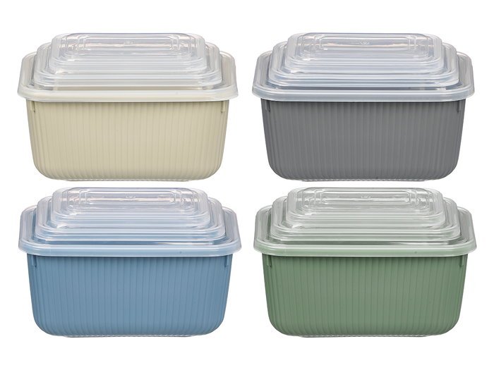 LEKNES Set de 3 Fiambreras con Rayas (600 ml, 1,1 l y 1,8 l) LEKNES Set de 3 Fiambreras con Rayas (600 ml, 1,1 l y 1,8 l)