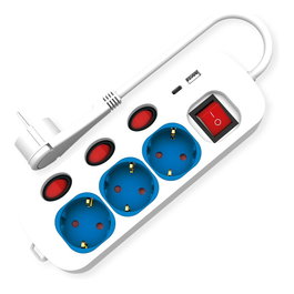 ROLINE Regleta de enchufes con interruptor, USB A+C y cable de 3 m, Blanco