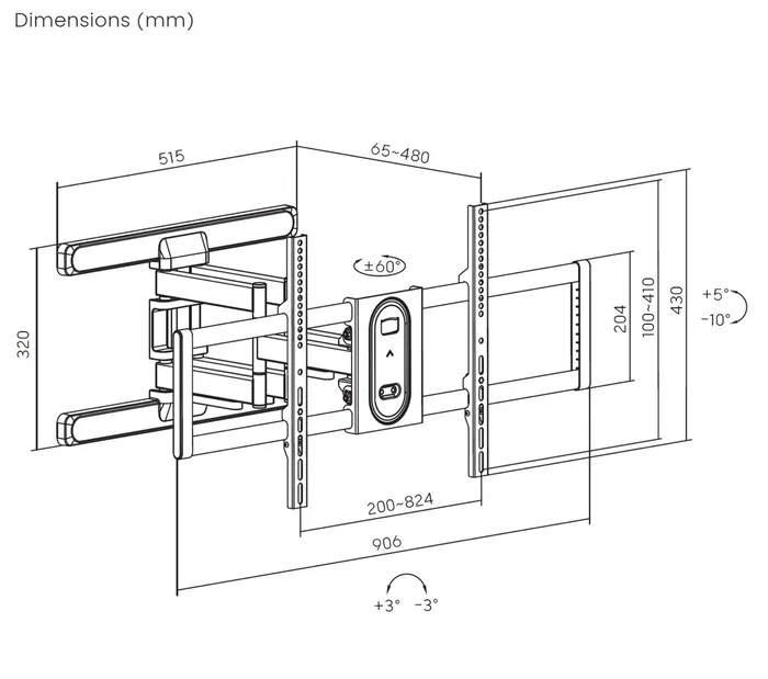 Equip 650348 Soporte para TV de Movimiento Completo de Pared para 43"-100" (254 cm), Carga 60 kg, VESA 800x400, Negro