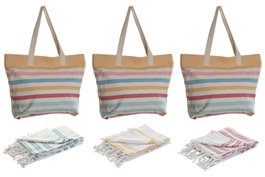 DKD Home Decor Bolso Mediterraneo Multicolor Set de 2 (3 Unidades) 12 x 36 x 37 cm