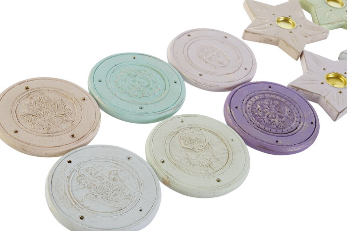 DKD Home Decor Soporte Incienso Indio Multicolor Mango y Metal 8 x 8 x 1 cm (24 Unidades)