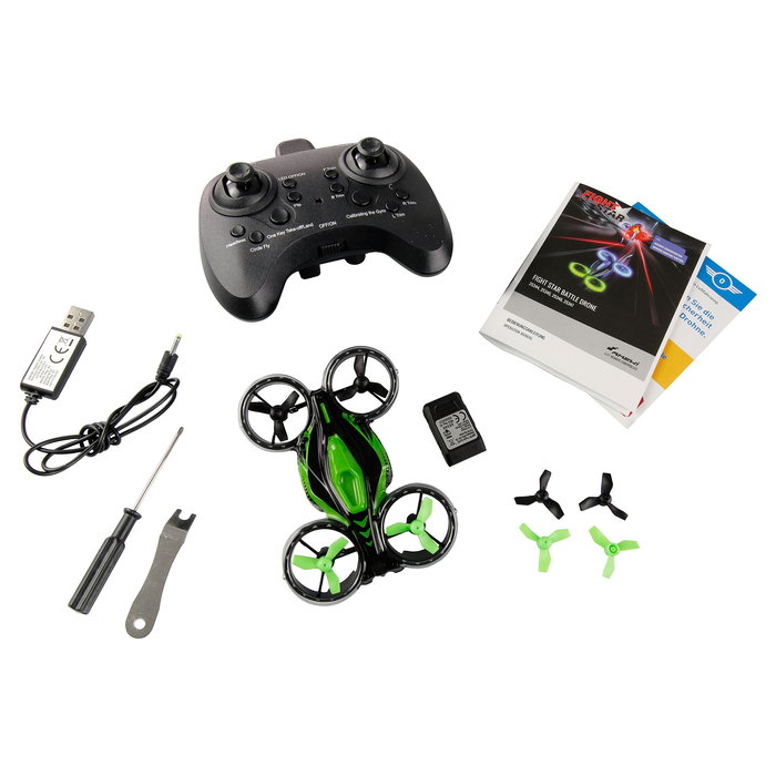 AMEWI 25346 FightStar Battle Drone Dron RTF Listo para Volar Color Verde y Negro para Principiantes 8+ Años, Radio 2.4 GHz, 8 Min de Vuelo, Carga USB, 430 mAh