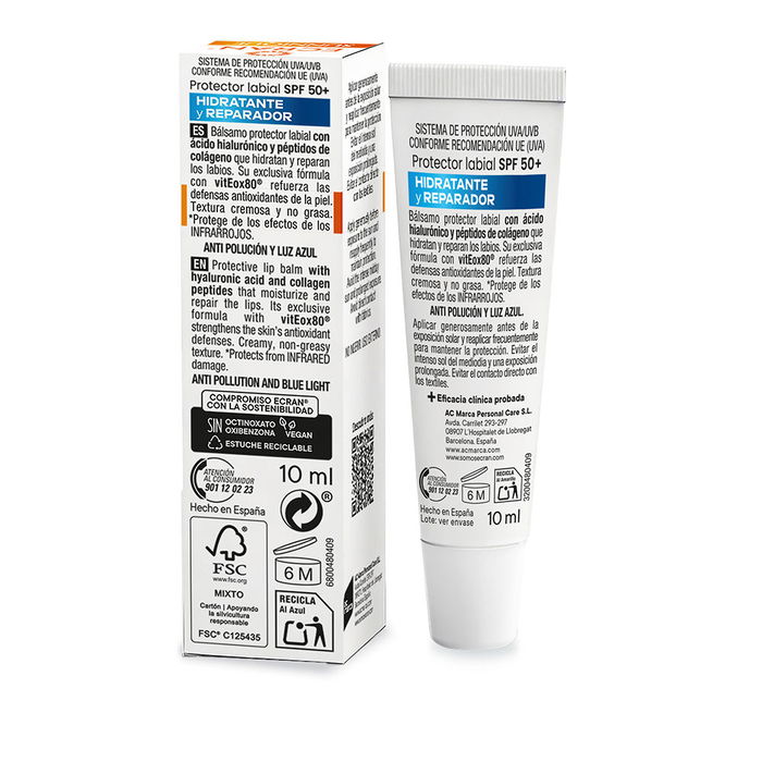 Ecran Ecran Sunnique Bálsamo Protector Labial SPF50+ con Ácido Hialurónico y Colágeno 10 ml
