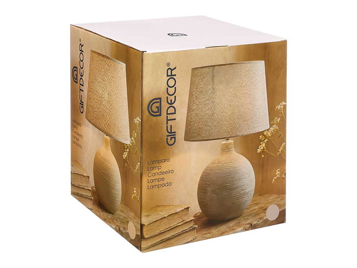 Giftdecor Lámpara de Cerámica con Rayas, Color Tierra, 52 cm de Alto, con Pantalla de Tela y Casquillo E27, 24x52x32.5 cm (Set de 2)