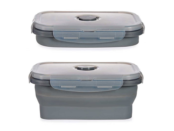 Kinvara Fiambrera de Silicona Rectangular 540ml Antracita Gris/Transparente 16.5x10.7x2.8cm (Set de 24)