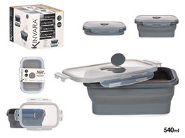 Kinvara Fiambrera de Silicona Rectangular 540ml Antracita Gris/Transparente 16.5x10.7x2.8cm (Set de 24)