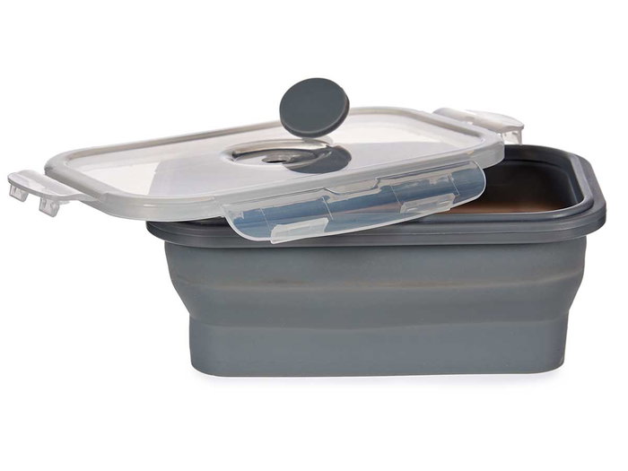 Kinvara Fiambrera de Silicona Rectangular 540ml Antracita Gris/Transparente 16.5x10.7x2.8cm (Set de 24)