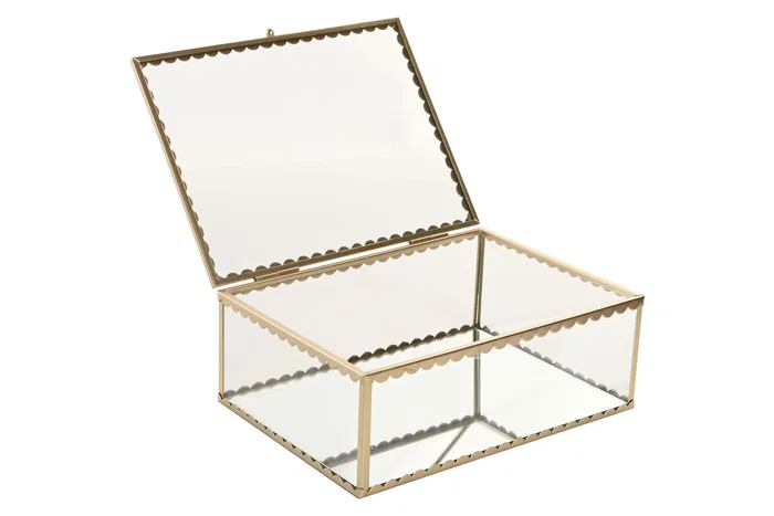 DKD Home Decor Joyero de Cristal y Metal Dorado