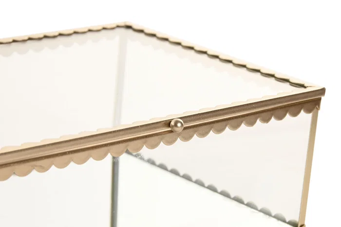 DKD Home Decor Joyero de Cristal y Metal Dorado