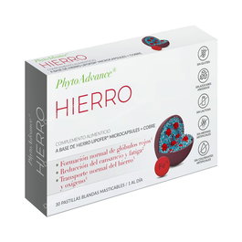 Phytoadvance Hierro 30 Pastillas Blandas Masticables para Formación de Glóbulos Rojos y Reducción de Cansancio