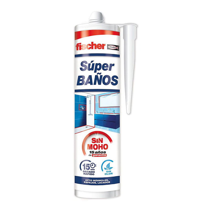 Fischer Silicona Neutra Antimoho para Baños y Cocinas, Blanca, 280 ml, Rápida Curación, 15 años de Garantía, Sellado de Duchas, Lavabos y Mamparas Fischer Silicona Neutra Antimoho para Baños y Cocinas, Blanca, 280 ml, Rápida Curación, 15 años de Garantía, Sellado de Duchas, Lavabos y Mamparas
