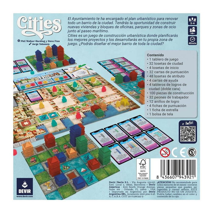 Devir Cities - Juego de Mesa de Estrategia y Construcción de Ciudades, para 2 a 4 Jugadores, Edad Recomendada +10 Años, Duración 35 Minutos, Idioma Castellano