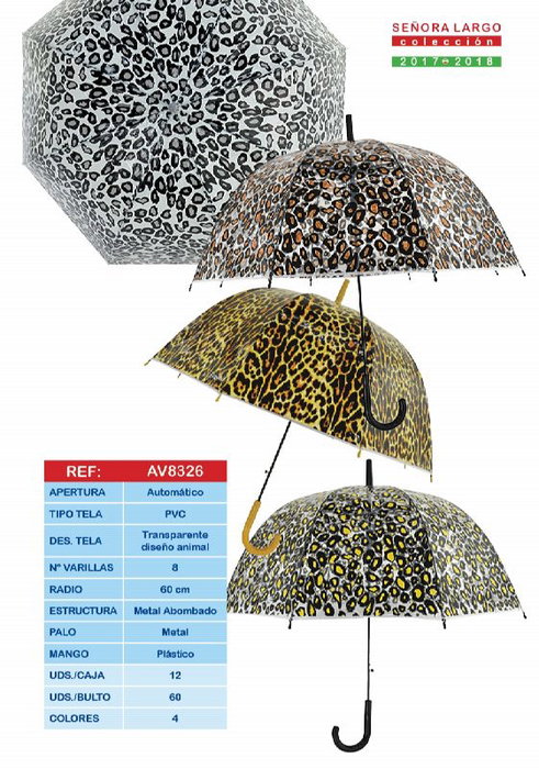 SPLASH BY AVANT Paraguas Largo Automatico de Transporte para Mujer con Diseno Animal - Modelo AVANT SRA