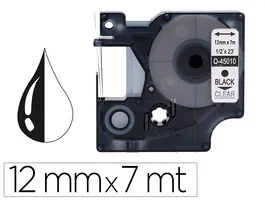 Q-connect Cinta Compatible Dymo, 12 mm x 7 m, Negro-Transparente, para Rotuladoras, Consumible Oficina