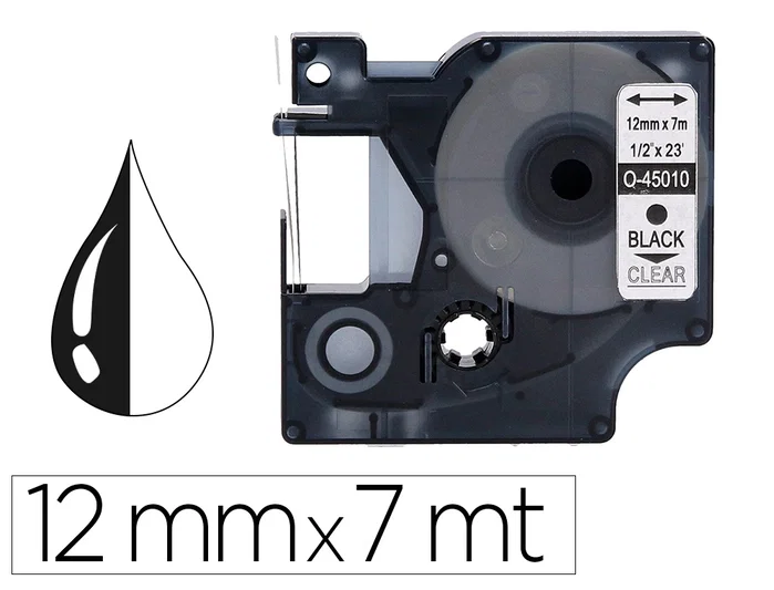 Q-connect Cinta Compatible Dymo, 12 mm x 7 m, Negro-Transparente, para Rotuladoras, Consumible Oficina Q-connect Cinta Compatible Dymo, 12 mm x 7 m, Negro-Transparente, para Rotuladoras, Consumible Oficina