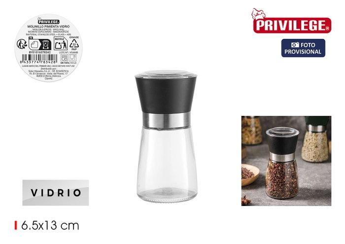 Inde Molinillo Pimienta Vidrio Privilege 6,4 cm Ancho x 13 cm Alto x 6,3 cm Largo (24 Unidades) Inde Molinillo Pimienta Vidrio Privilege 6,4 cm Ancho x 13 cm Alto x 6,3 cm Largo (24 Unidades)