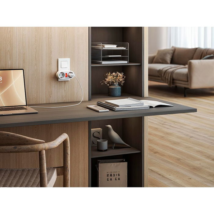 Simon - Adaptador 2 Tomas Schuko Frontal con Interruptor, 16A 250V, Blanco