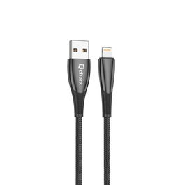 Qcharx Cable USB A a Lightning de 1m, Carga Rápida 3A y Transferencia de Datos con Conector Metálico Anti-Rotura, Cable Cordón Gris Oscuro Anti-Nudos