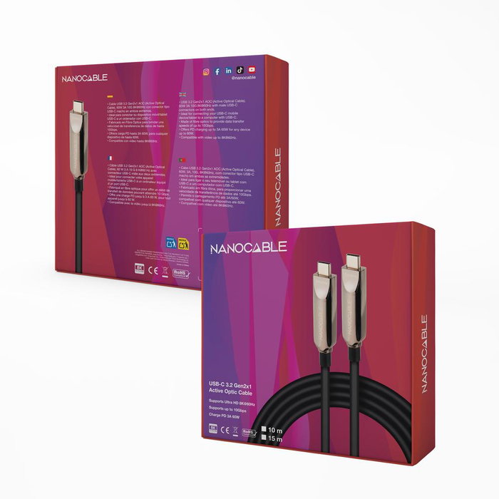 Nanocable Cable USB 3.2 Gen2x1 AOC USB-C a USB-C, 5m, Negro Nanocable Cable USB 3.2 Gen2x1 AOC USB-C a USB-C, 5m, Negro
