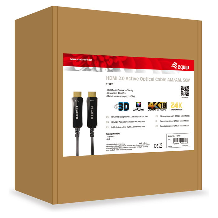 EQUIP Cable Óptico Activo HDMI 2.0 de 50m 4K/60Hz HDR