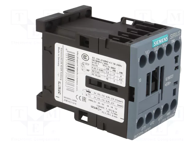Siemens 3RT2015-1AP01 Contactor Eléctrico AC-3 3kW/400V 230VAC 3p S00
