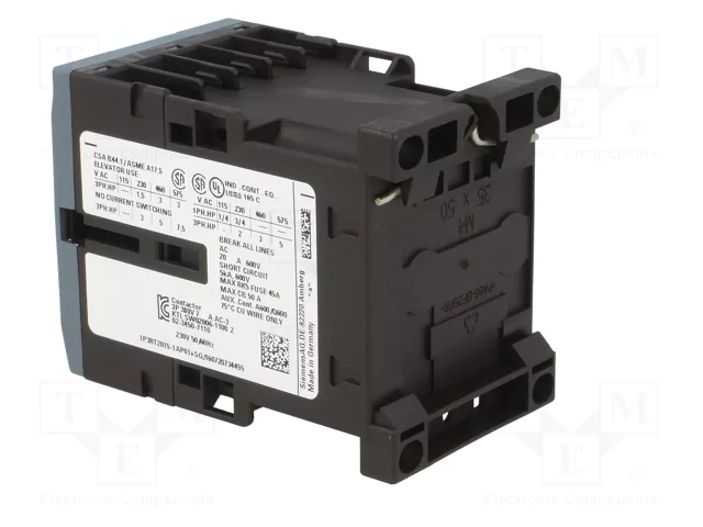 Siemens 3RT2015-1AP01 Contactor Eléctrico AC-3 3kW/400V 230VAC 3p S00