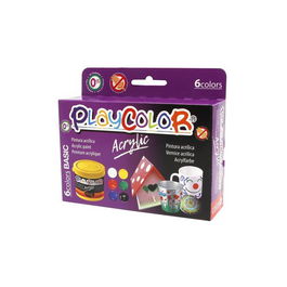 Pintura Acrilica Playcolor Basic Surtido Caja De 6 Colores 40 Ml + Pincel (Blanco + Amarillo + Rojo + Verde + Azul + Negro)