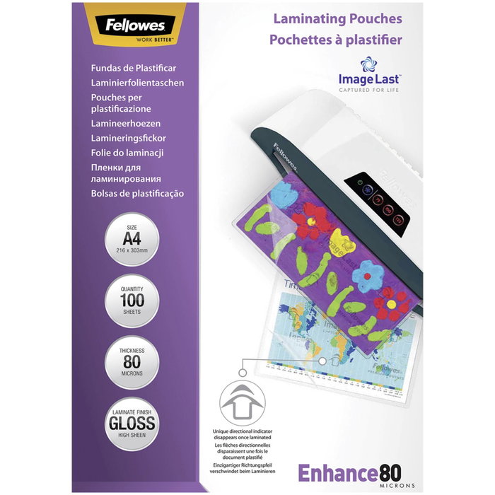 Fellowes Fundas de Plastificar A4 Brillo 80 Micras Pack de 100