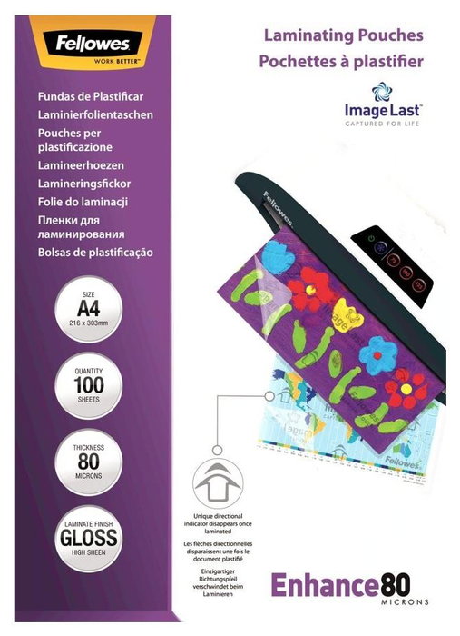 Fellowes Fundas de Plastificar A4 Brillo 80 Micras Pack de 100