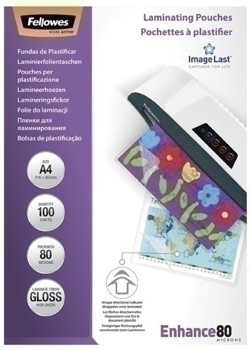 Fellowes Fundas de Plastificar A4 Brillo 80 Micras Pack de 100