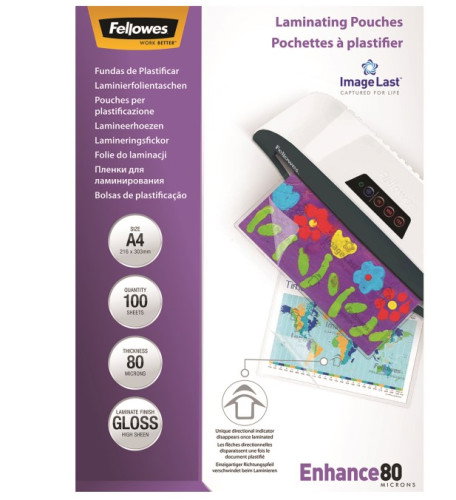Fellowes Fundas de Plastificar A4 Brillo 80 Micras Pack de 100