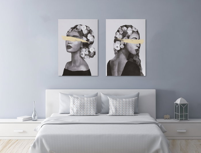 DKD Home Decor Cuadro Lienzo Pino 70x3,7x100 Chica Dorado (Pack de 2)
