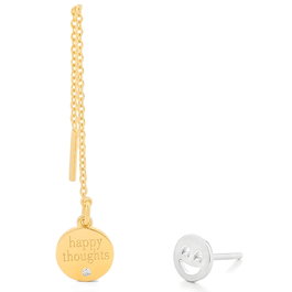 Secrecy Pendientes HAPPY Plata de Ley 925 Reciclada Baño de Oro 18k y Diamante, Dorado, 5cm
