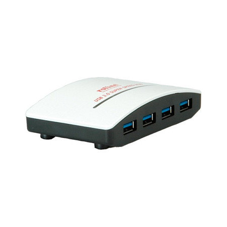 ROLINE Hub USB 3.0 Black & White con 4 puertos y fuente de alimentación