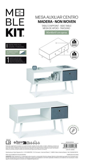 Inde Mesa Auxiliar de Centro con 1 Cajón, 90 x 48 x 47 cm, Nw Moblekit