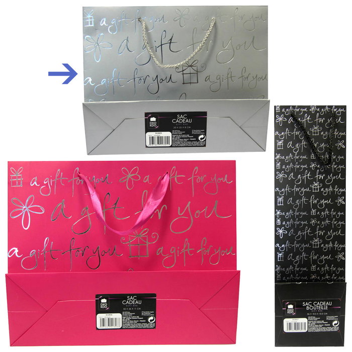 Party Time Bolsa Regalo 20x25x8 cm Colores Surtidos Fucsia Gris Negro A Gift For You