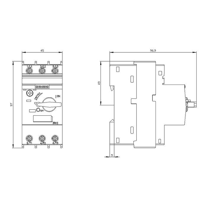 Siemens 3RV20110HA10 Interruptor de protección de motor S00 0,55-0,8A Class10