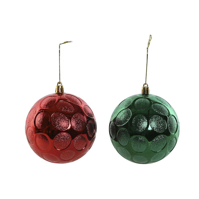 DKD Home Decor Set de 6 Bolas de Decoración Navideña en Rojo y Verde de 10 cm