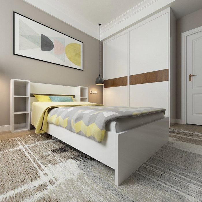 Hanah Home Cama Individual Blanca Tablero Partículas Melamina, Cabecero 93.6x90cm, Estanterías 23.2x90cm, para Colchón 90x190cm, 148 Caracteres