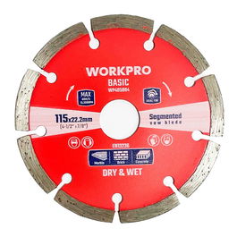Workpro Disco de Diamante Segmentado Basic Ø 115 x 22,2 mm para Corte en Seco o Húmedo de Piedra, Hormigón, Ladrillo, Cerámica - Acero 65MN