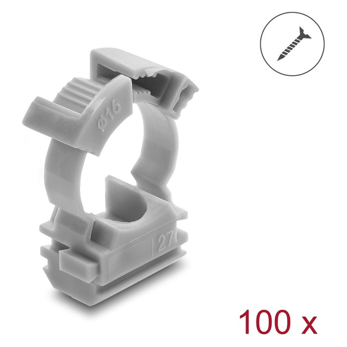 DeLOCK 22069 Soporte para fundas de cables con clip de cierre, 100 unidades, gris
