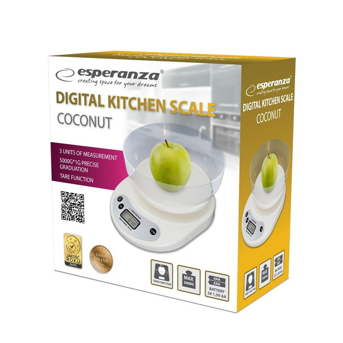 Esperanza Coconut EKS007 báscula de cocina blanca