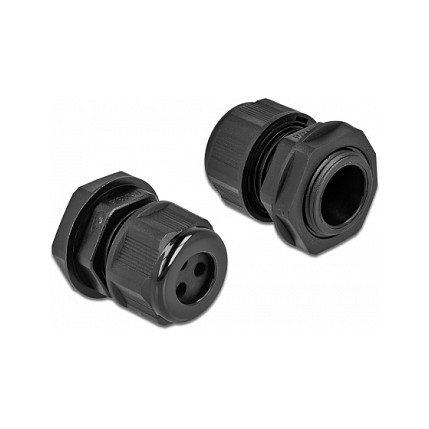 DeLOCK Prensaestopas PG13,5 para tres cables redondos, Negro, 2 unidades