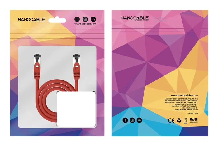 Nanocable 10.20.2000-R Cable de Red Ethernet Cat8.1 40 Gbps 2 GHz S/FTP (S-STP) LSZH Cobre 0.5 Metros Rojo - Conector RJ45 Macho