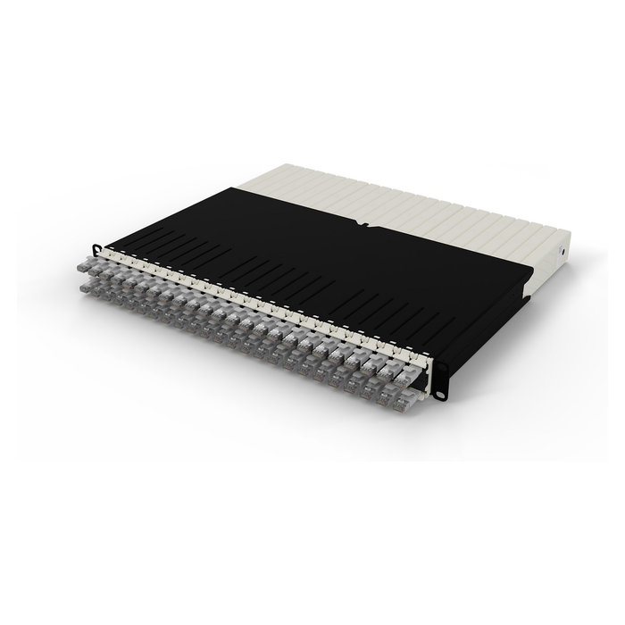 PATCHBOX patchbox.one Kabeleinzugssystem 8RU/STP (0,8 m) mit 24 Kassetten, Patchkabel Cat. 6a, U/FTP, PoE, grau